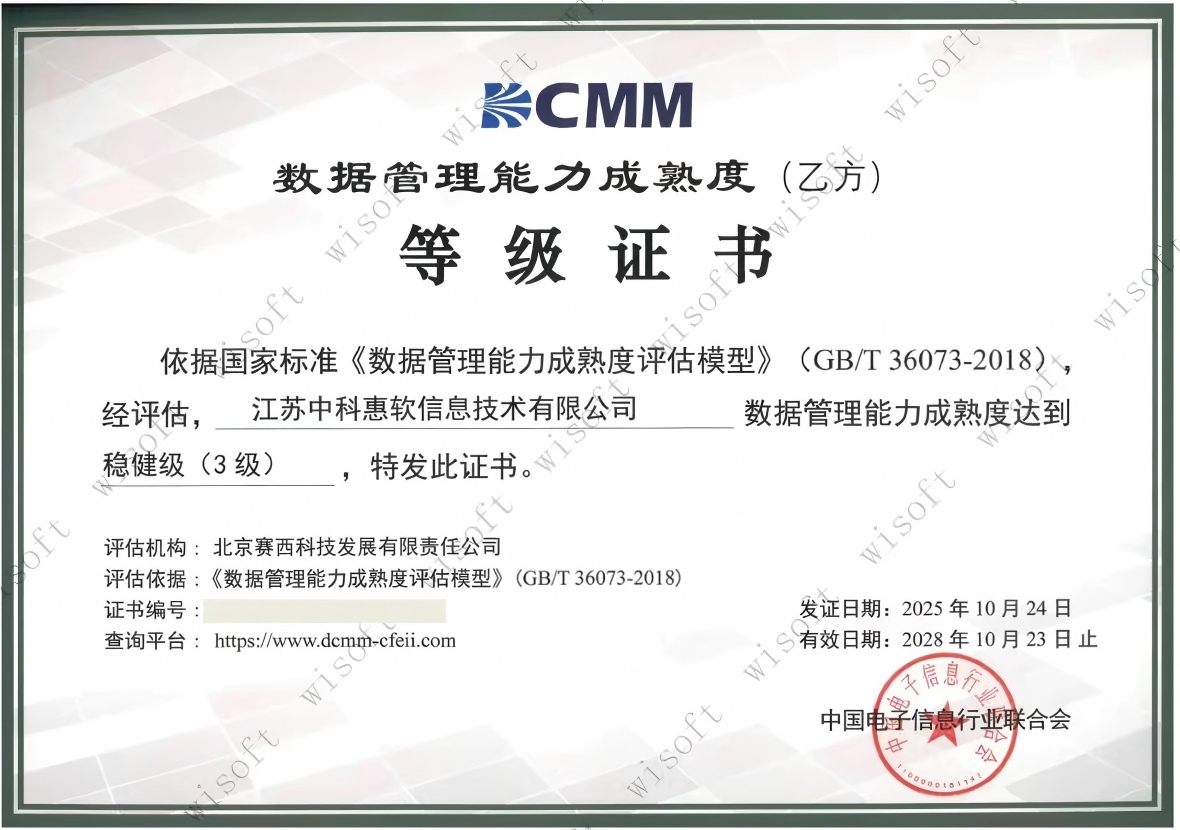 会员动态 | 江苏中科惠软喜获DCMM三级认证 数据治理迈新阶