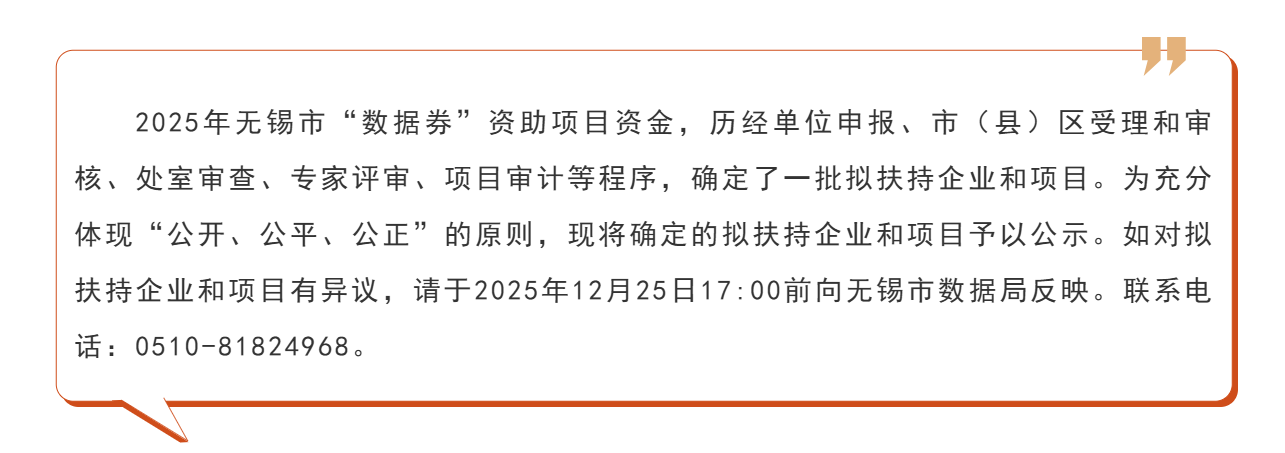 2025年无锡市“数据券”资助项目资金拟扶持项目公示