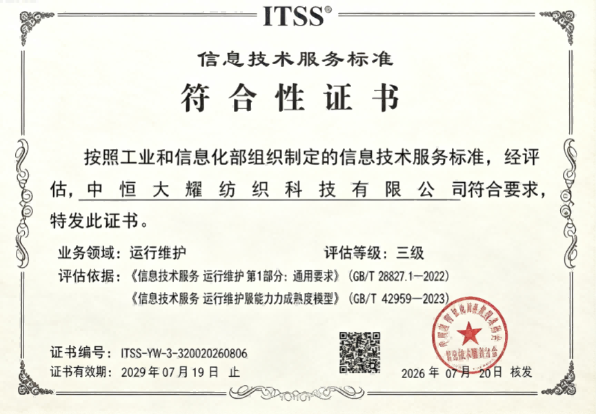 【喜讯】中恒大耀顺利通过 ITSS三级 认证！