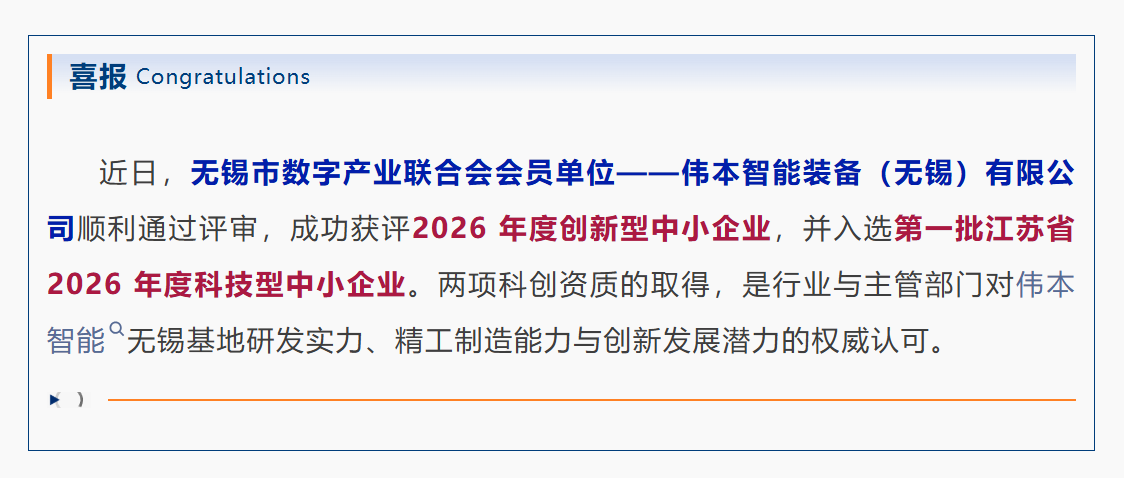会员风采 | 伟本智能无锡子公司斩获两项省级科创资质