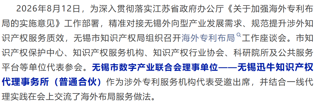 会员风采 | 迅牛知产作为服务机构代表参加无锡市涉外知识产权服务工作座谈会